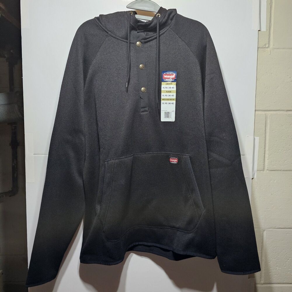 Wrangler Workwear Men's Sweater Fleece - Black Mock Neck Hoodie!  XL (46-48